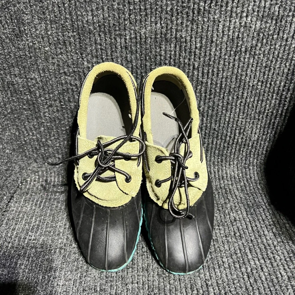 LL Bean Duck Boots Women 8 Black Green Turquoise Blue Moccasin Rain Shoes Maine